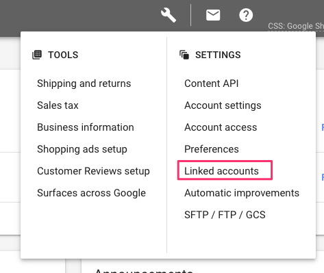 Linked accounts in Google Merchant Center